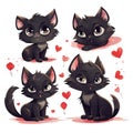 Set of cute black kittens for Valentine's Day. Generated with AI Royalty Free Stock Photo