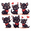 Set of cute black kittens for Valentine\'s Day. Generated with AI Royalty Free Stock Photo