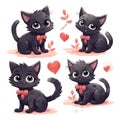 Set of cute black kittens for Valentine\'s Day. Generated with AI Royalty Free Stock Photo