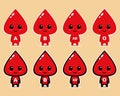 Set of cute blood types. Happy Cute healthy blood drop character. Blood type group mascot.