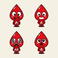 Set of cute blood types. Happy Cute healthy blood drop character. Blood type group mascot