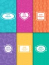 Set of cute bright seamless patterns with frames. Abstract geometric background Royalty Free Stock Photo