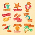 Set of cute bright summer icons with typographic