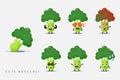 Set of cute broccoli vegetable mascots