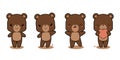 Set of cute brown bear cartoon characters. Royalty Free Stock Photo