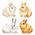 Set of cute bunnies painted in watercolor, beautiful bunny.