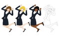 Set Cute Business Woman Jumping Celebration. Full Body Vector Illustration.