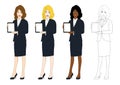 Set Cute Business Woman Presentation Tablet. Full Body Vector Illustration Royalty Free Stock Photo
