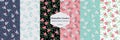 Set of Cute butterflies garden 6 vector seamless patterns. Pink, blue, black,white, grey patterns