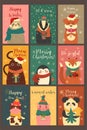 Set of cute cards with animals in a Christmas mood. Vector graphics Royalty Free Stock Photo