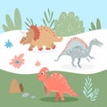 Set of cute carnivorous and herbivorous dinosaurs Royalty Free Stock Photo