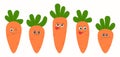 Set of cute carrots with funny faces on white background