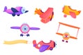 Set of cute cartonn planes. Kids transport. Vector illustration