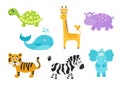 Giraffe, elephant, hippo, turtle; tiger; zebra; whale for baby