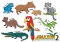 Set of Cute cartoon Animals and birds in the Amazon areas of Sou Royalty Free Stock Photo