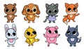 Set of cute cartoon animals. Kawaii pets, wild and farm animals