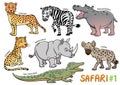 Set of Cute cartoon Animals and in the safari areas Royalty Free Stock Photo