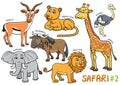 Set of Cute cartoon Animals and in the safari areas Royalty Free Stock Photo