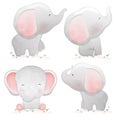 Set of cute cartoon baby elephants