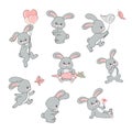 Set of cute cartoon baby rabbits. Vector bunny illustration