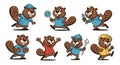 Cute Cartoon Beaver Characters Set Royalty Free Stock Photo