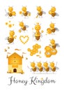Set of cute cartoon bee castes characters collection honey kingdom clipart Royalty Free Stock Photo
