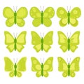 Set of cute cartoon butterflies in monochrome light green Royalty Free Stock Photo