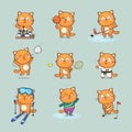 Cute cat character doing different sports Royalty Free Stock Photo