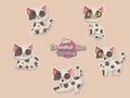 Set Cute Cartoon Cat Sticker. Vector Illustration With Cartoon Funny Animal Frame Royalty Free Stock Photo