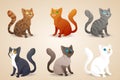 Set of cute cartoon cats with different colored