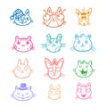 Set with cute cartoon cats. Funny animals collection. Doodle kittens print. Vector feline sticker pack.