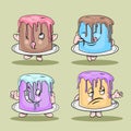 Set of cute cartoon character sponge cake, vector design