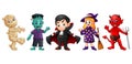 Set of cute cartoon children in Halloween costumes Royalty Free Stock Photo