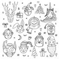 Set of cute cartoon Christmas characters. Vector illustration