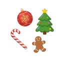 Cute Cartoon Christmas Ornament Tree Candy Cane Gingerbread Man Decoration Element Royalty Free Stock Photo
