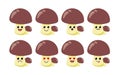 Set of cute cartoon colorful brown mushroom with different emotions. Funny emotions character collection for kids Royalty Free Stock Photo