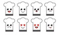 Set of cute cartoon colorful chef hat with different emotions. Funny emotions character collection for kids