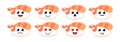 Set of cute cartoon colorful fried shrimp sushi with different emotions. Funny emotions character collection for kids
