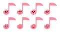 Set of cute cartoon colorful pink musical note with different emotions. Funny emotions character collection for kids