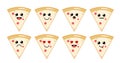 Set of cute cartoon colorful pizza with different emotions. Funny emotions character collection for kids