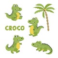 Set of cute cartoon crocodiles. Vector illustration of alligators