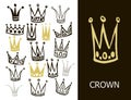 Set of cute cartoon crowns. Hand drawing background. Bright colors.