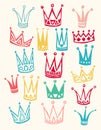 Set of cute cartoon crowns. Hand drawing vector