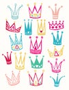 Set of cute cartoon crowns. Hand drawing vector