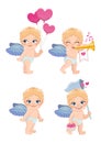 Set of cute cartoon Cupids. Valentine`s Day with Cupids Vector Royalty Free Stock Photo