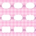 Set of cute cartoon decorative sewing blank frames. Shape labels for baby shower, banner, sticker, scrapbook template.