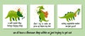 Set of cute cartoon dinosaurs. Vector dino on a white background. The reptile sleeps in a nightcap. Animal in the crown. The beast