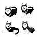 Set of cute cartoon dogs, husky Royalty Free Stock Photo