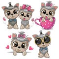 Set of Cute cartoon Dogs Yorkshire Terrier boy and girl Royalty Free Stock Photo