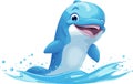 Set of cute cartoon dolphin. Vector illustration isolated on white background.